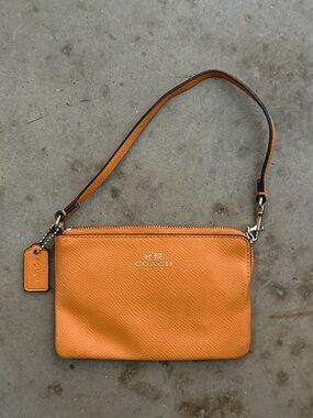 Coach Orange Leather Wristlet Clutch